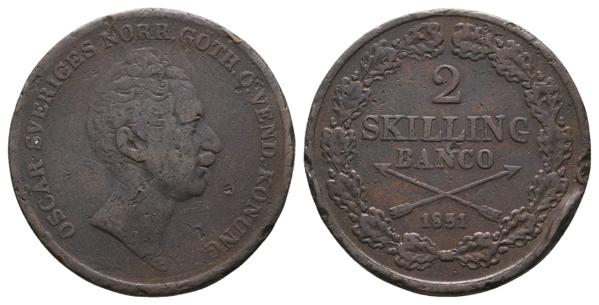  Ausland; Schweden; 2 Skilling 1851   