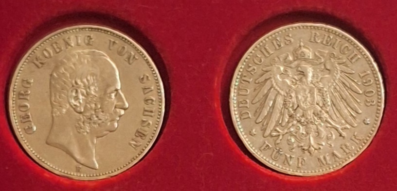 Deutsches Reich, 5 Mark, 1903, Georg König von Sachsen 27,78g 900er Silber fein=25g   