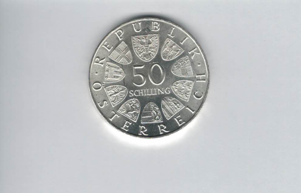  50 Schilling 1971 Julius Raab 2. Republik Ag 18g fein Österreich Spittalgold9800 (4584/11)   