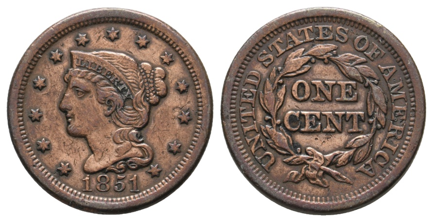  Ausland; USA; one cent 1851   