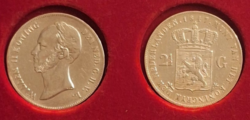  Niederlande, 2-1/2 Gulden, 1847 Willem II König der Niederlande 25g 900er Silber fein=22,5g (2)   