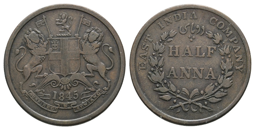  Ausland; East India Company; Half Anna 1845   