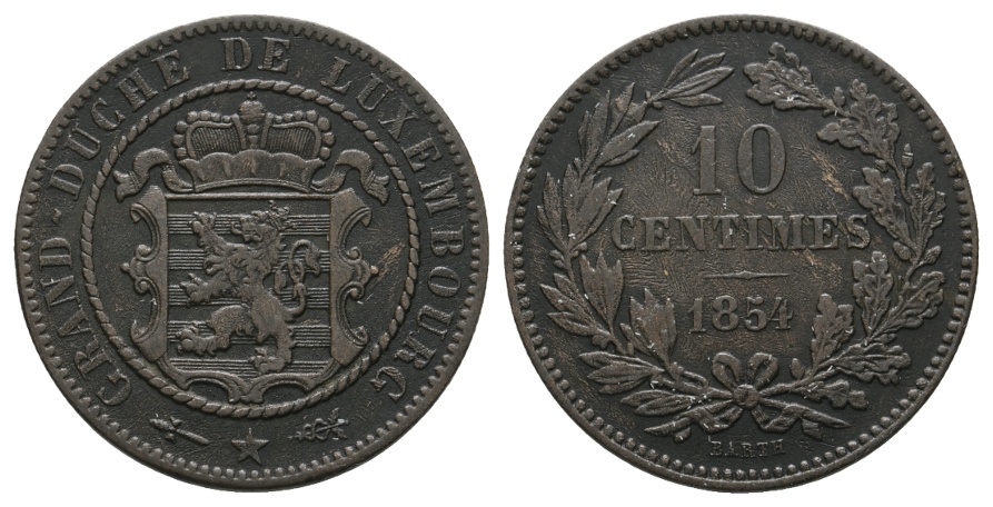  Ausland; Luxemburg; 10 centimes 1854   