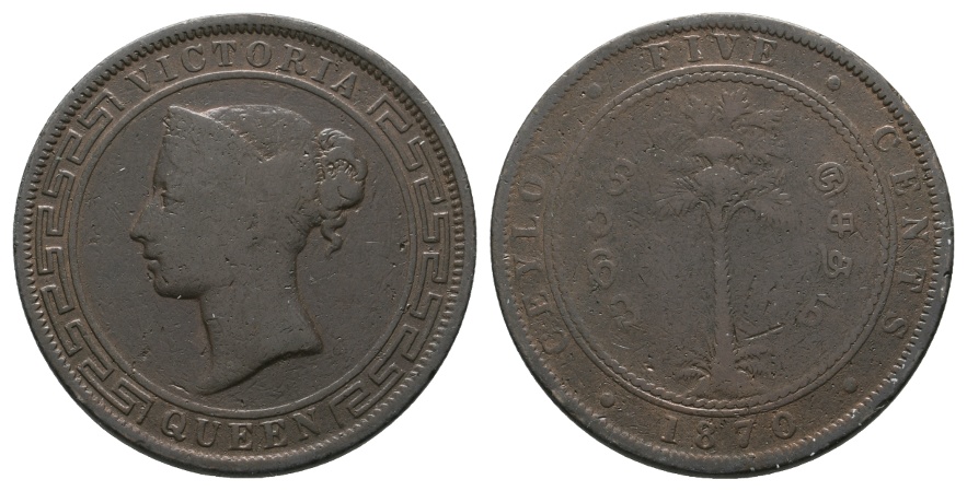  Ausland; Ceylon; 5 cents 1870   