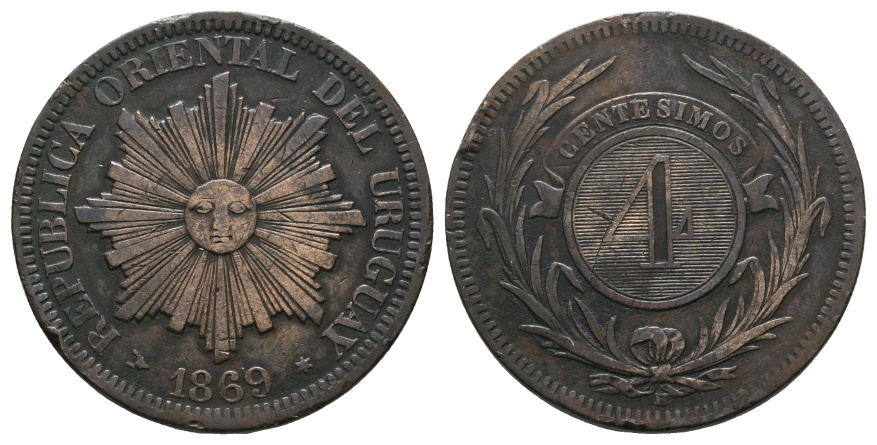  Ausland; Uruguay; 4 centesimos 1869   