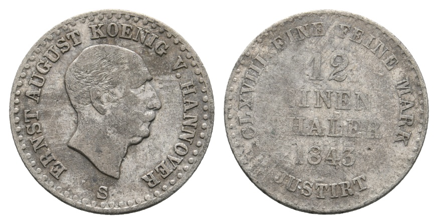  Altdeutschland; Hannover; Kleinmünze 1843   