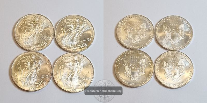  USA 1 Dollar American Silver Eagle LOT 4 Münzen (1998 - 2001) FM-Frankfurt Feinsilber: 124,27g   