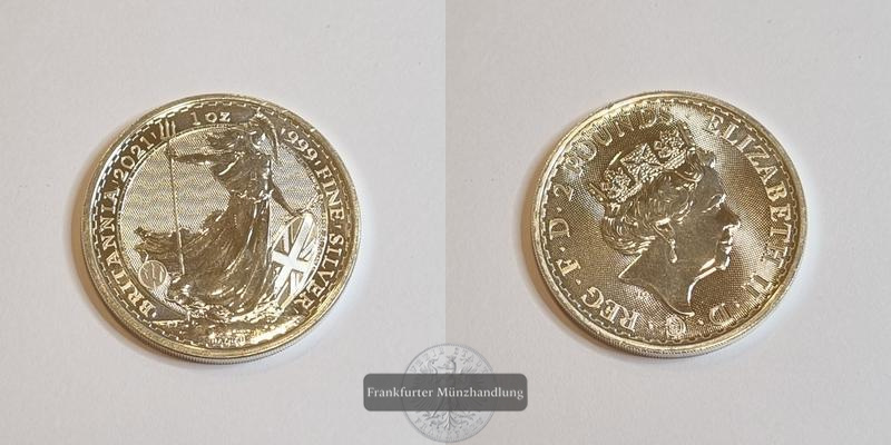  Großbritannien 2 Pounds 2021 Britannia  FM-Frankfurt KM#1508 Feinsilber: 31,2g   