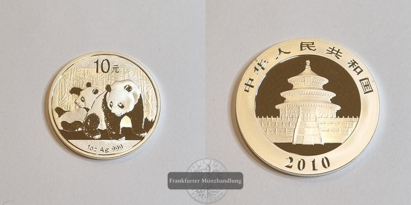  China 10 Yuan (Panda) 2010 FM-Frankfurt KM#1931 Feinsilber: 31g   