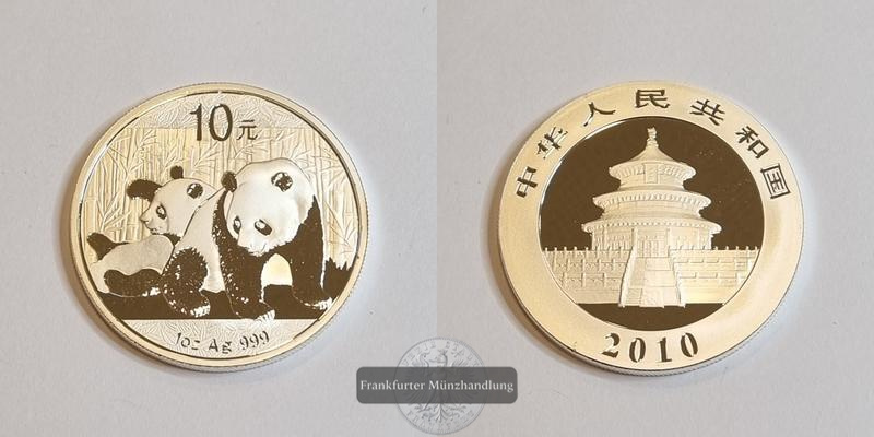  China 10 Yuan (Panda) 2010 FM-Frankfurt KM#1931 Feinsilber: 31g   