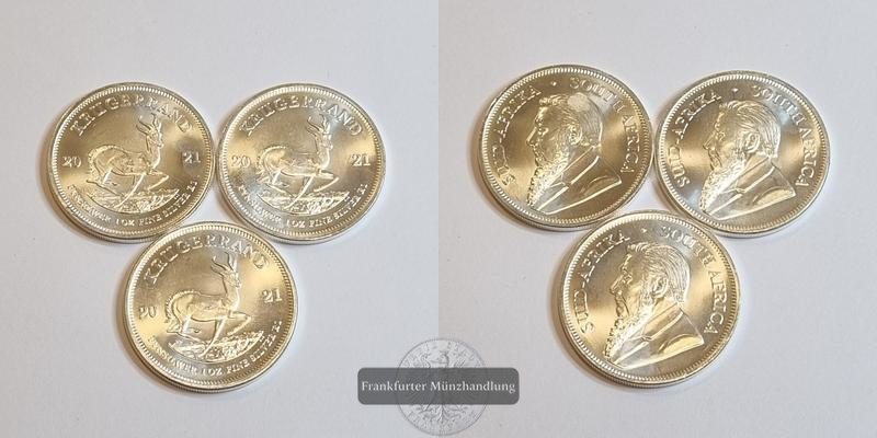  Südafrika Krügerrand 2021 LOT 3 Münzen FM-Frankfurt Feinsilber: 93,18g   