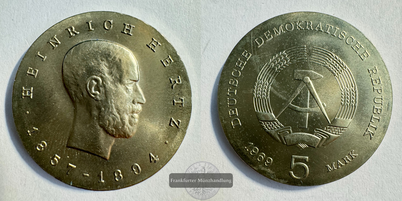  DDR 5 Mark (Heinrich Hertz) 1969 FM-Frankfurt KM#23 CuNi: 12g   