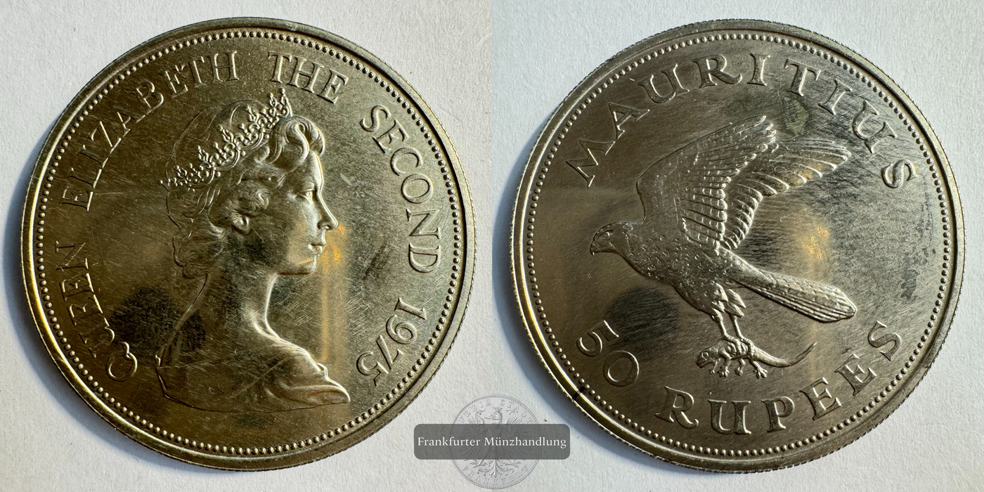  Mauritius 50 Rupees (Mauritius Kestrel) 1975 FM-Frankfurt KM#41 Feinsilber: 16,1g   