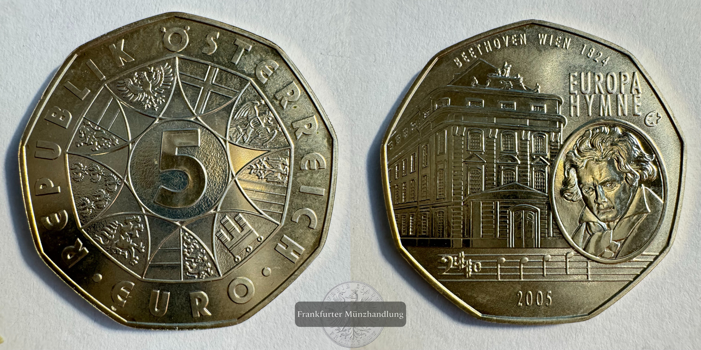  Österreich 5 Euros (European Union Hymn) 2005 FM-Frankfurt KM#3120 Feinsilber: 8g   