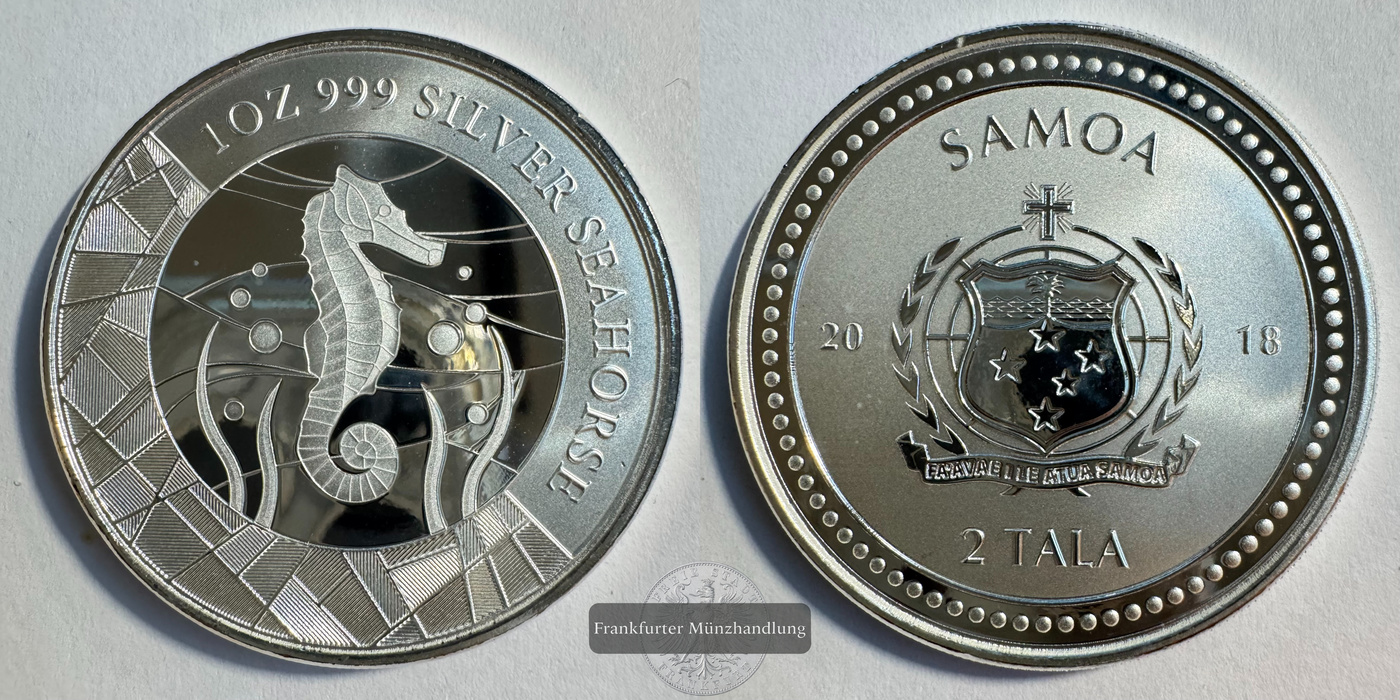  Samoa 2 Tala (Seahorse) 2018 FM-Frankfurt KM#469 Feinsilber: 31,1g   