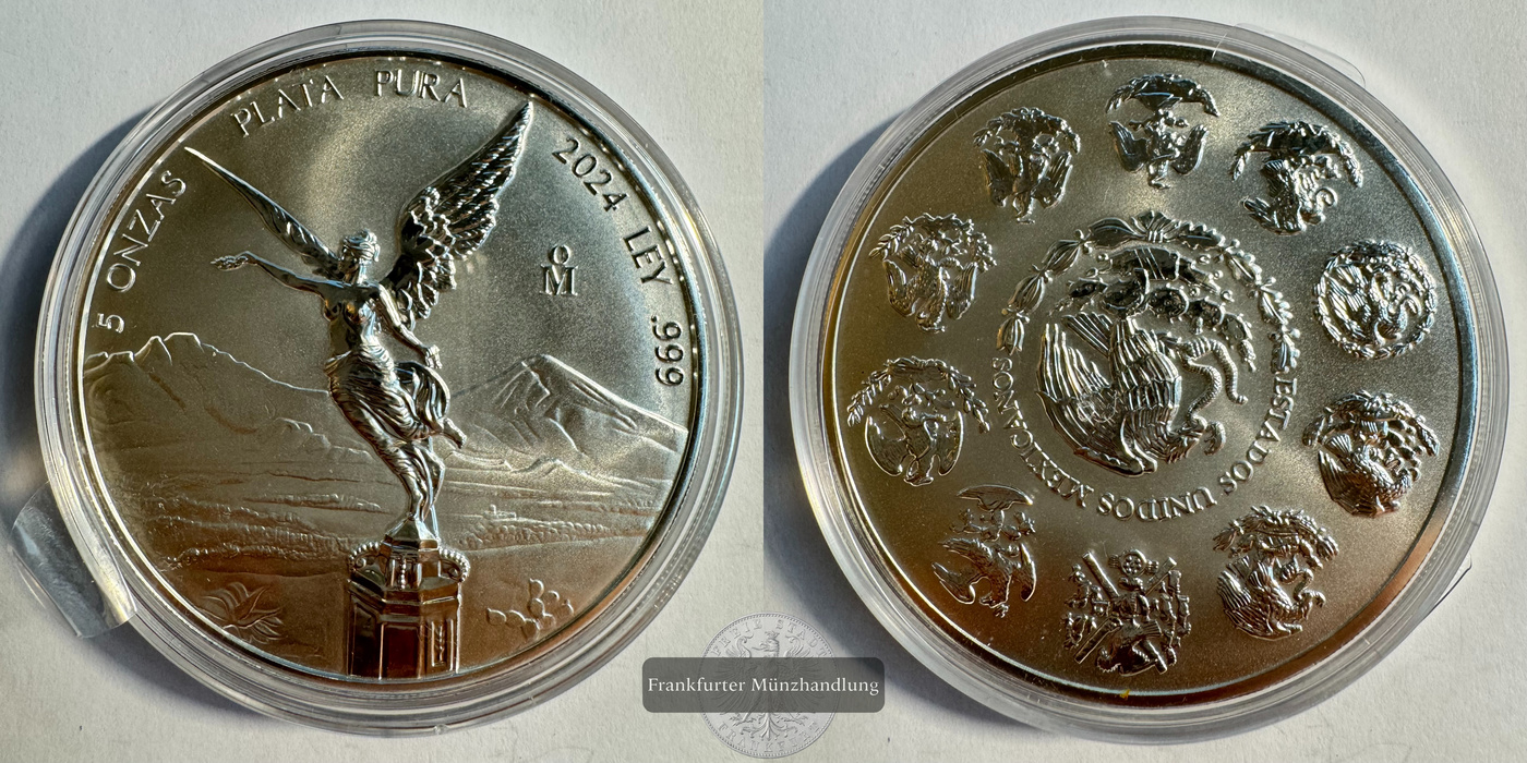  Mexiko 5 Onzas Libertad 2024 (1996-2024) FM-Frankfurt KM#615 Feinsilber: 155,5g   