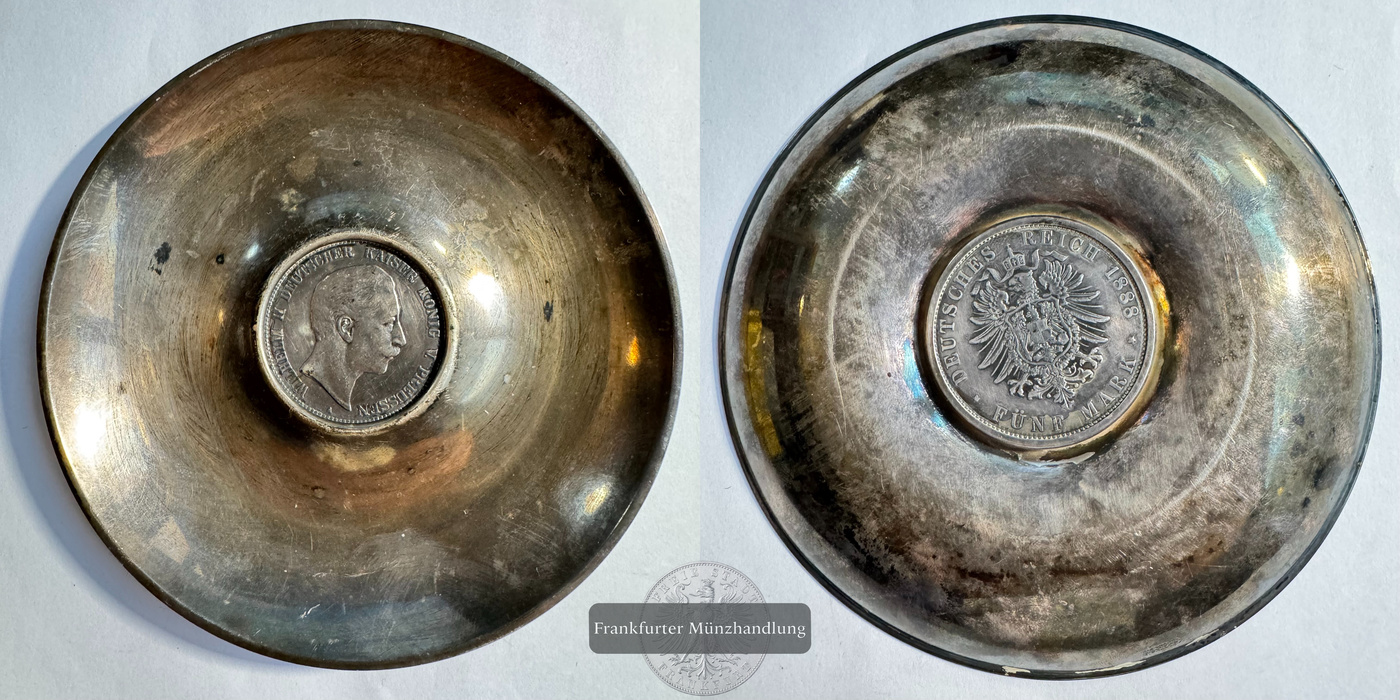  Deutsches Kaiserreich. Silberschale mit 5 Mark 1888. FM-Frankfurt Feinsilber: 86,456g   