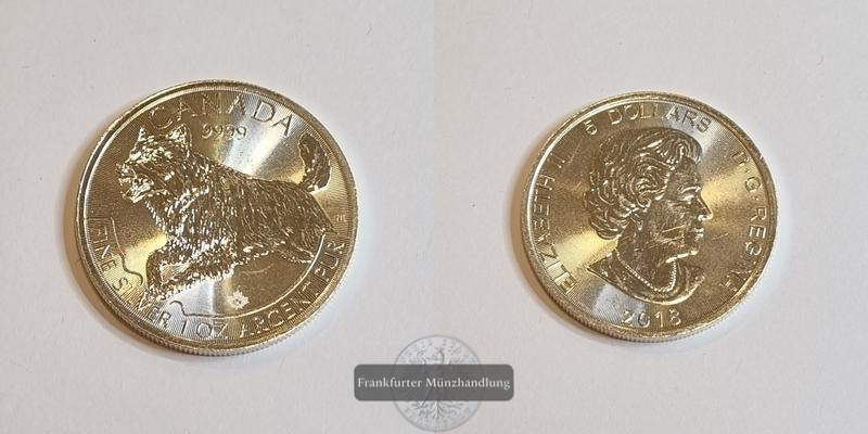  Kanada 5 Dollar 2018 Elizabeth II Wolf FM-Frankfurt KM#2594 Feinsilber: 31,1g   