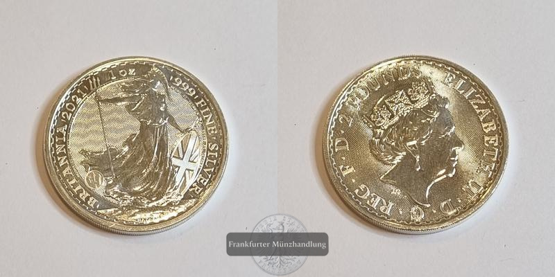  Großbritannien 2 Pounds 2021 Britannia  FM-Frankfurt KM#1508 Feinsilber: 31,2g   