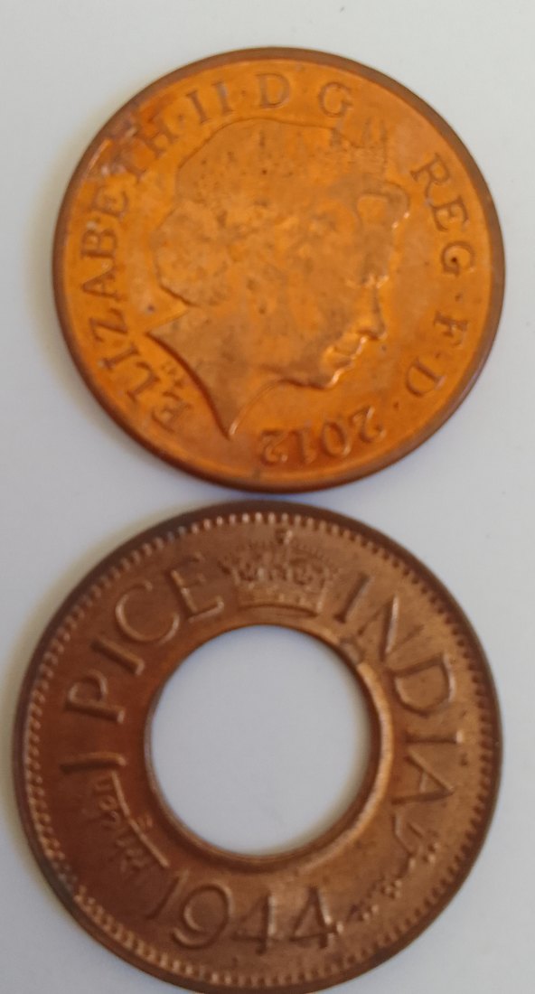  1948 Penny UK and British  India 1944  CIRCULATED COIN ..   