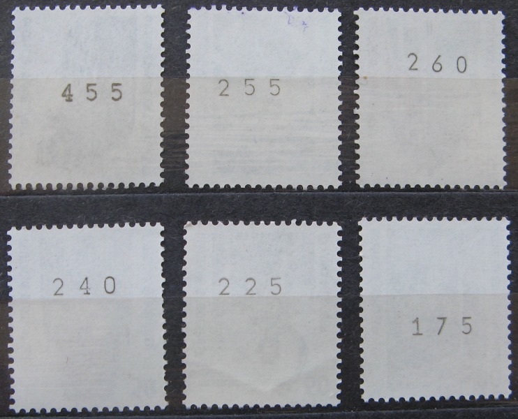  Rare –Germany 1987/1990-Stamp series „Sights”-6 stamps with horizontal back number   