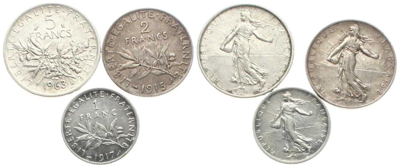  Frankreich: Lot von 3 Silbermünzen, 27 gr. 835er Silber (22,54 gr. fein)   