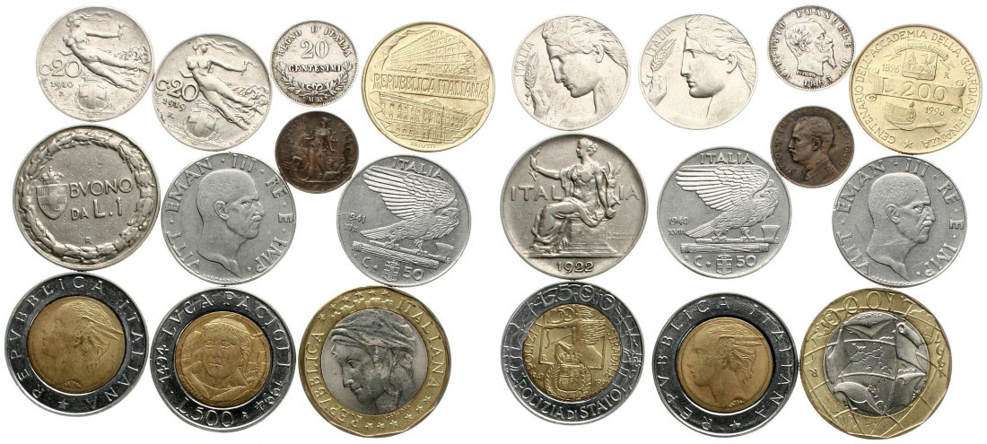  Italien: Lot von 11 Kursmünzen ab 1863, siehe Bilder!   