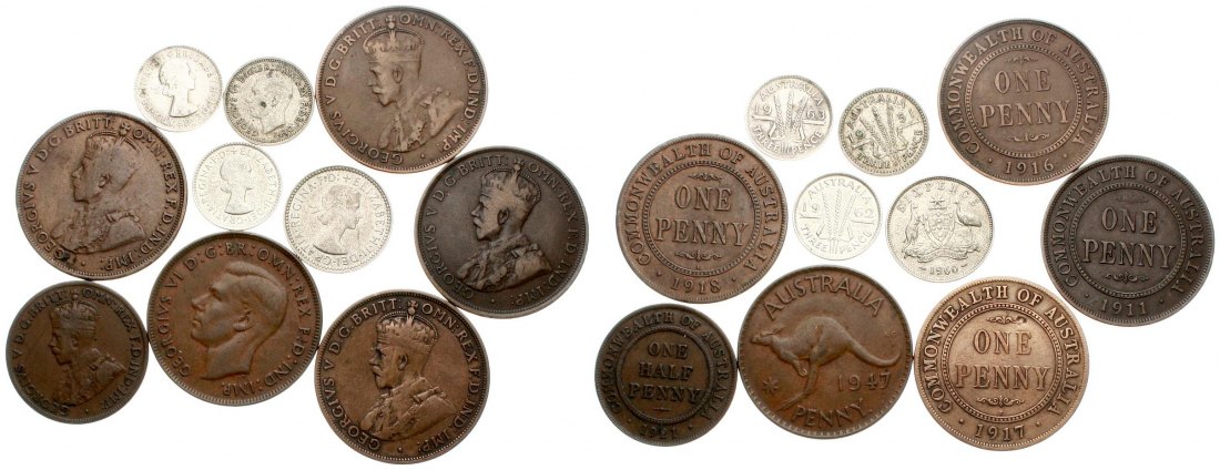  Australien: Interessantes Lot von 10 Kursmünzen, siehe Bilder!   