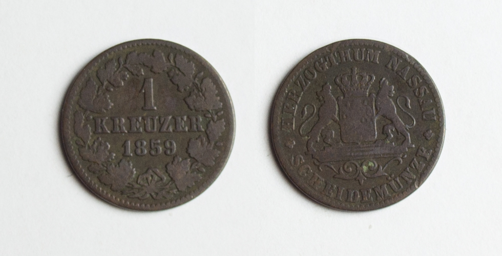  Nassau, Herzogtum 1 Kreuzer 1859 Adolph I. 1839-1866 ss+   