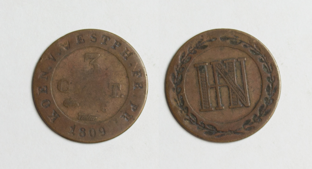  Königreich Westphalen Kassel 3 Cent Cu 1809 s-ss   