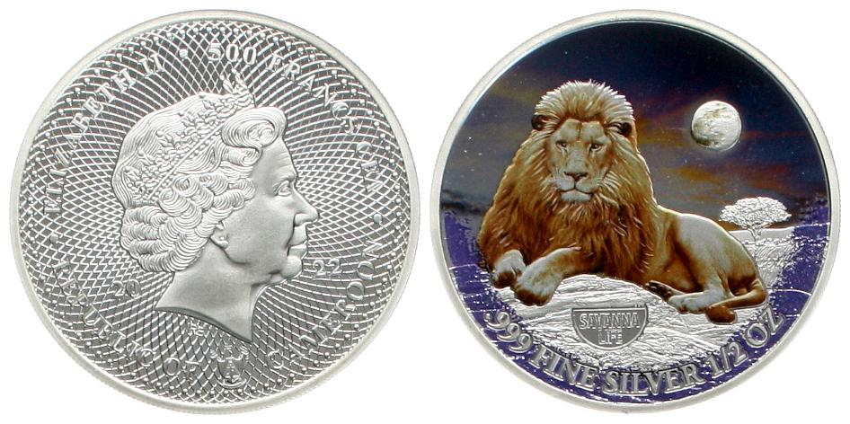  Kamerun 500 Francs 2022, Serie Savanne Live, Löwe in Farbapplikation , selten! nur 3000 Ex.   
