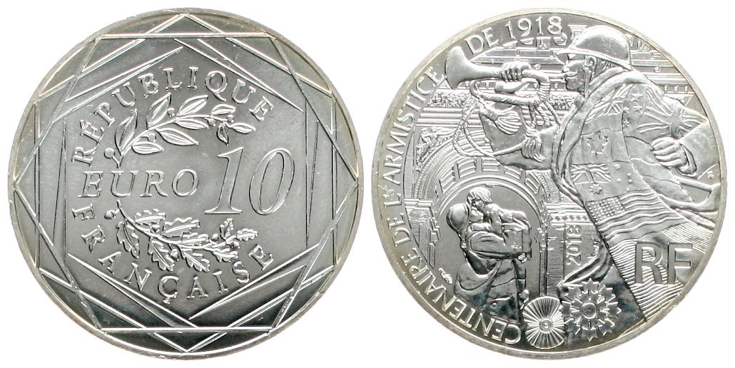  Frankreich: 10 € 2018, Erinnerung 1. Weltkrieg stgl   