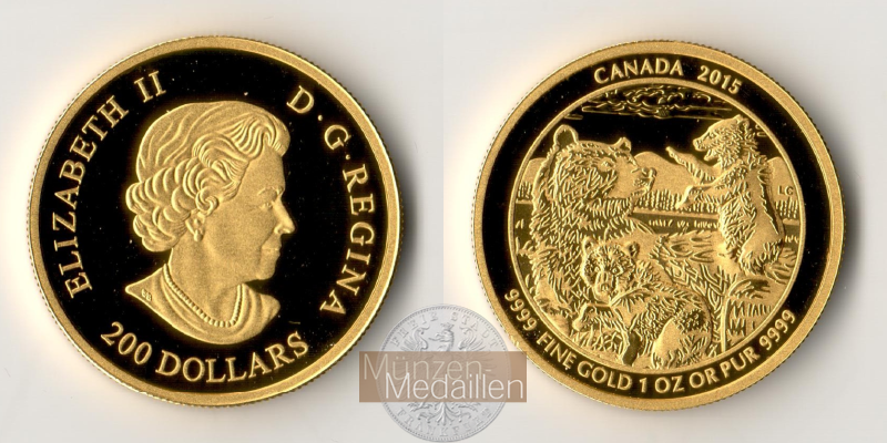Kanada MM-Frankfurt Feingold: 31,1g 200 Dollar - Bear 2015 