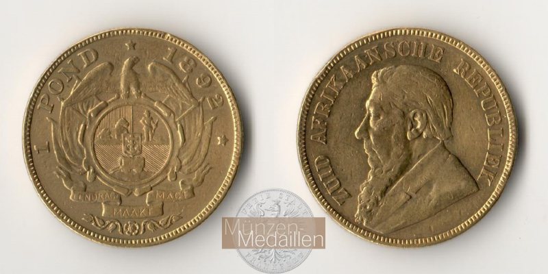 Süd Afrika MM-Frankfurt Feingewicht: 7,32g 1 Pond = 20 Shillings 1892 