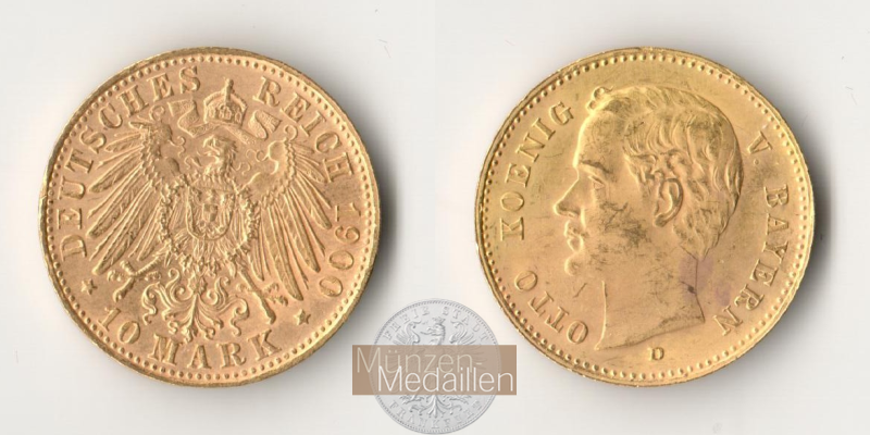 Deutsches Kaiserreich Bayern, Otto. MM-Frankfurt Feingold: 3,58g 10 Mark 1900 D 