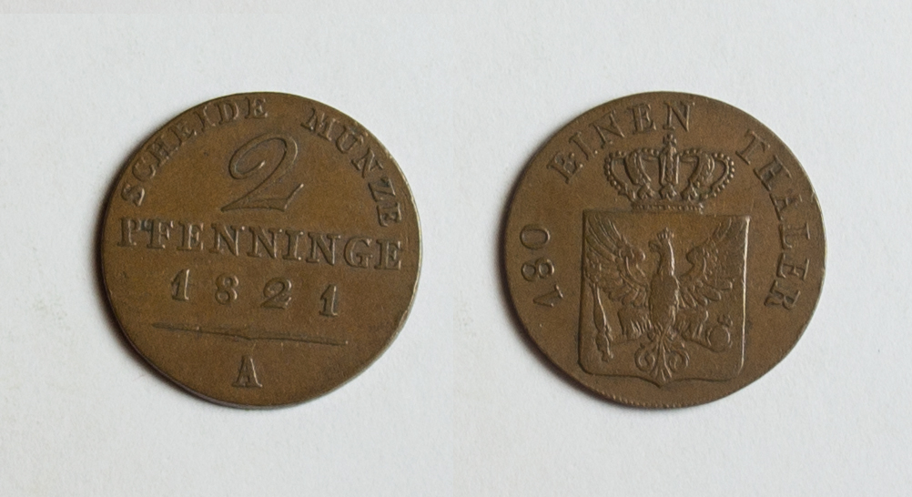  Brandenburg-Preussen 2 Pfennig 1821 A ss+   