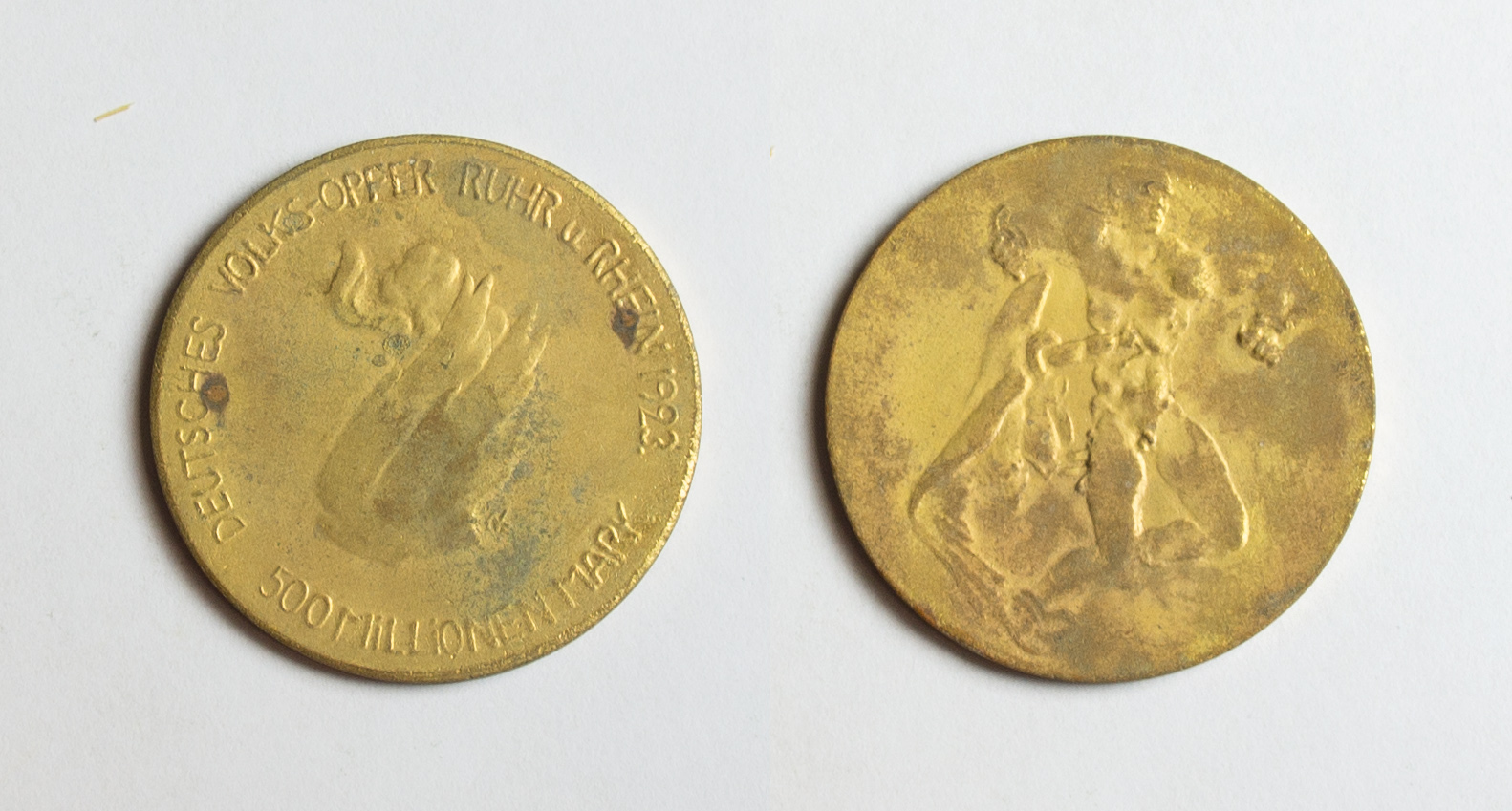  Weimarer Republik 500 Millionen Mark 1923 Notmünze Deutsches Volksopfer Ruhr und Rhein, Karl Goetz s   