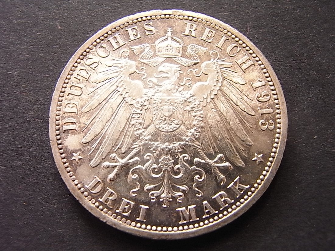  Preussen 3 Mark Uniform 1913 unc kleine Kerbe   
