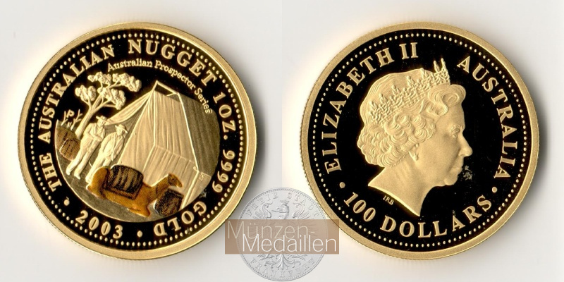 AUSTRALIEN, unab. föd. parl. Monarchie MM-Frankfurt Feingewicht: 31,10g 100 Dollar Prospectors 2003 