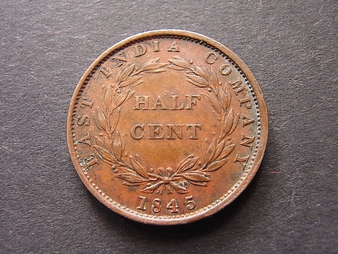  Strait Settlement Ost Indische Companie  1/2 Cent 1845 ss   