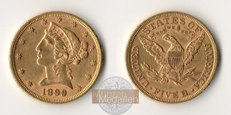 USA.  5 Dollar MM-Frankfurt   Feingold: 7,52g Liberty 1899 