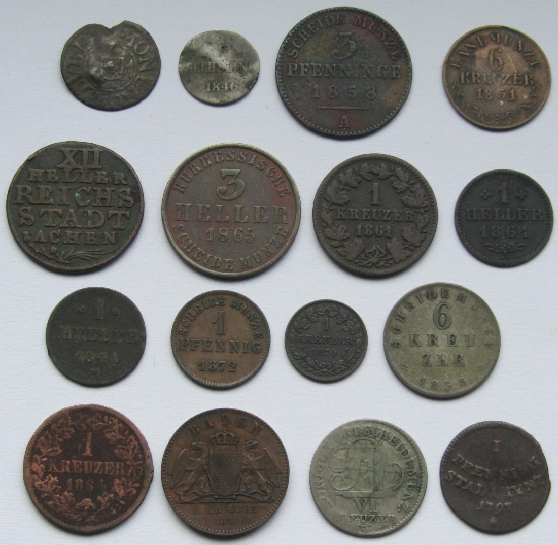  Altdeutschland: Lot aus 16 verschiedenen Kleinmünzen   