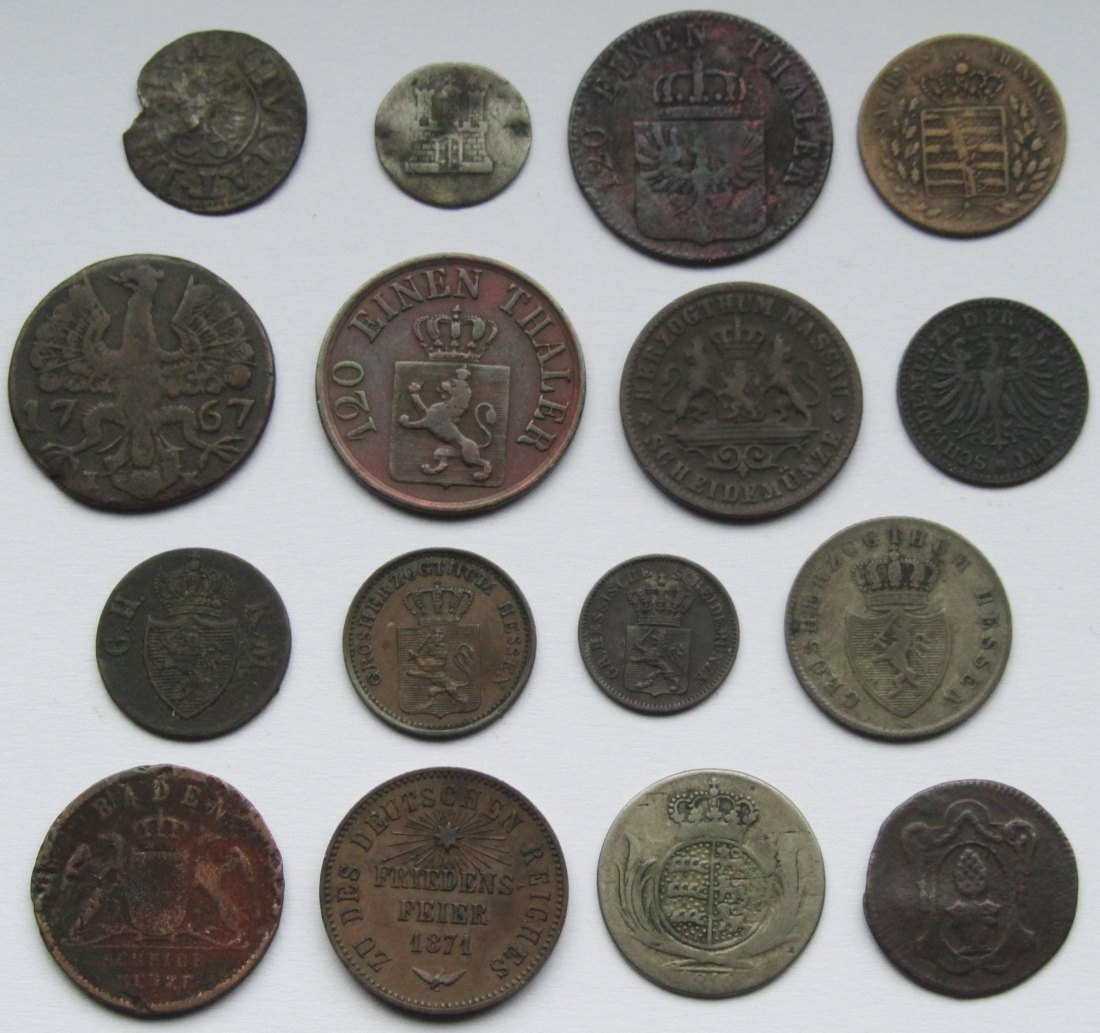  Altdeutschland: Lot aus 16 verschiedenen Kleinmünzen   