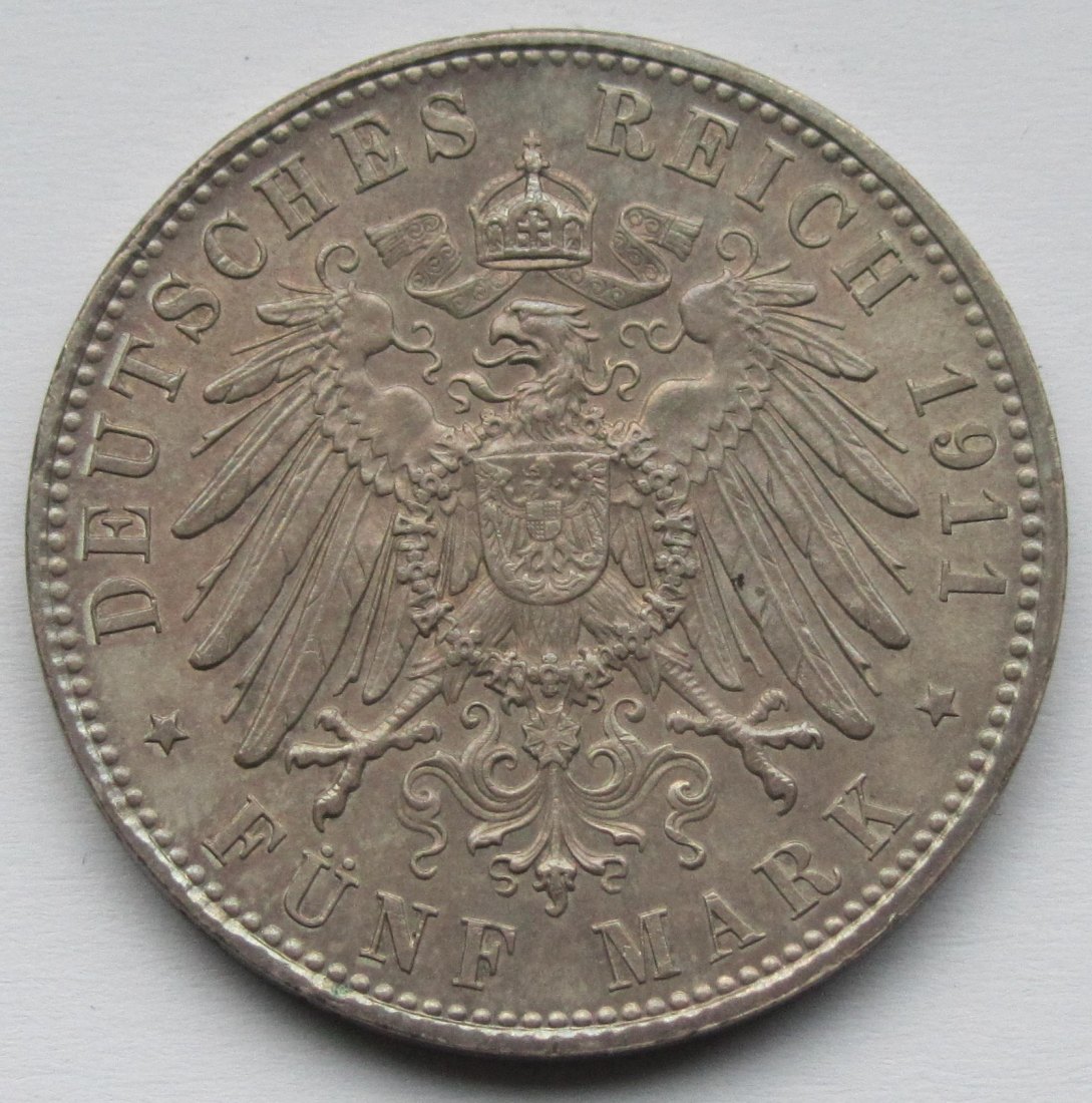  Kaiserreich: Bayern, 5 Mark Luitpold 1911 (Jaeger 50)   