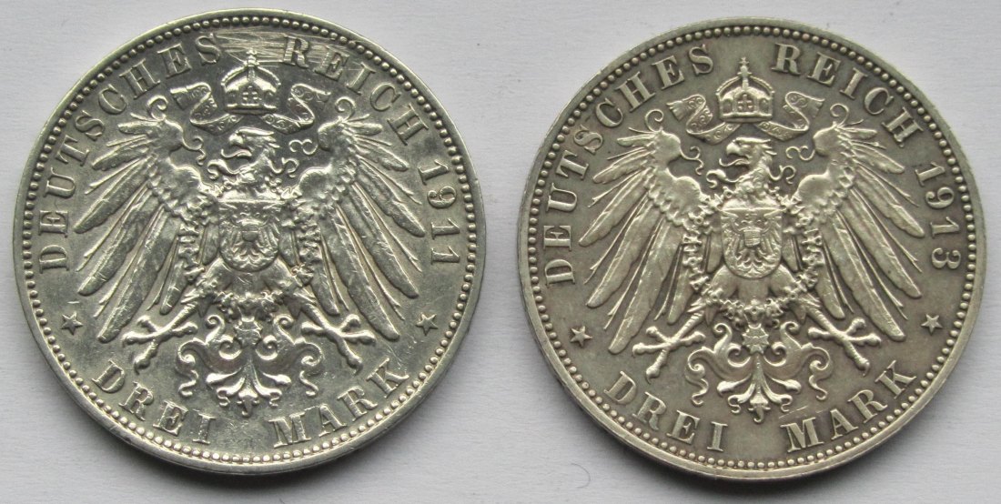  Kaiserreich: Sachsen, 2 x 3 Mark   