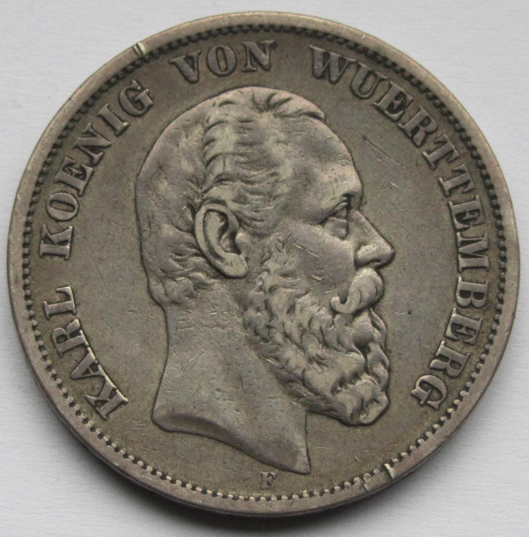  Kaiserreich: Württemberg, 5 Mark Karl (Jaeger 173), 1876   