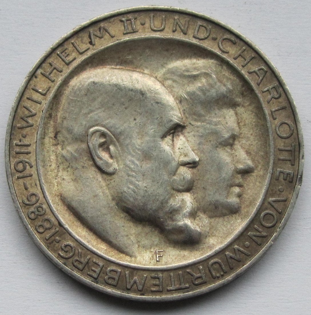  Kaiserreich: Württemberg, 3 Mark Silberne Hochzeit 1911 (Jaeger 177)   