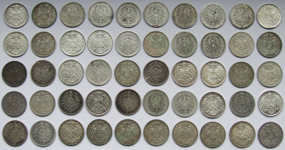  Kaiserreich: 50 x 1 Mark, zusammen 250 g Feinsilber   