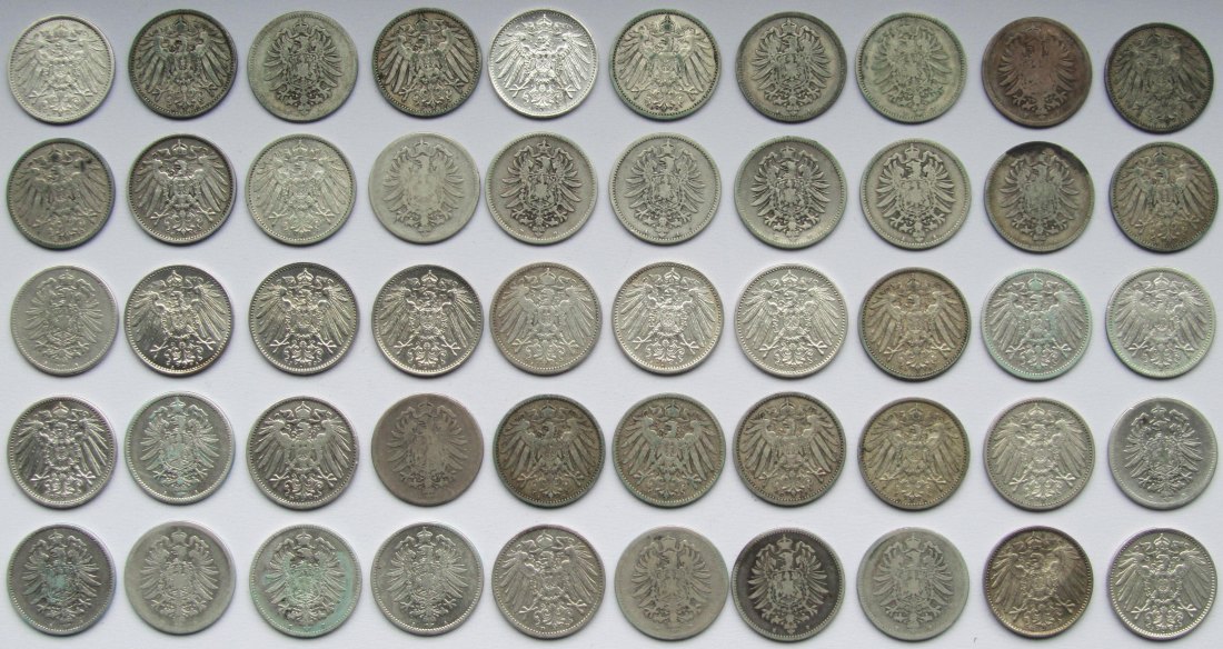  Kaiserreich: 50 x 1 Mark, zusammen 250 g Feinsilber   