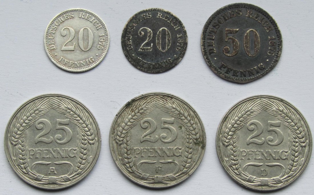 Kaiserreich: Lot aus sechs Kleinmünzen   